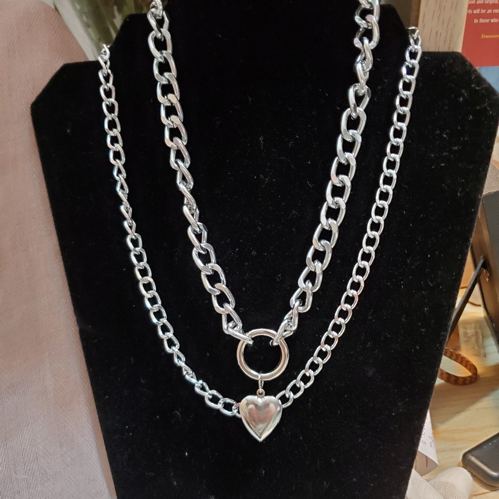 NWB Chunky Layered HEART Locket NECKLACE. Available in silver or  Gold.